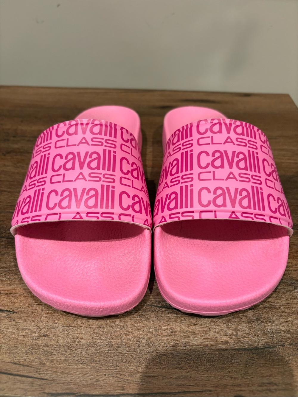 Cavalli Class by Roberto Cavalli Hot Pink Logo Slide Sandals